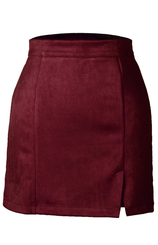 Soft Suede Mini Skirt with Slit Detail