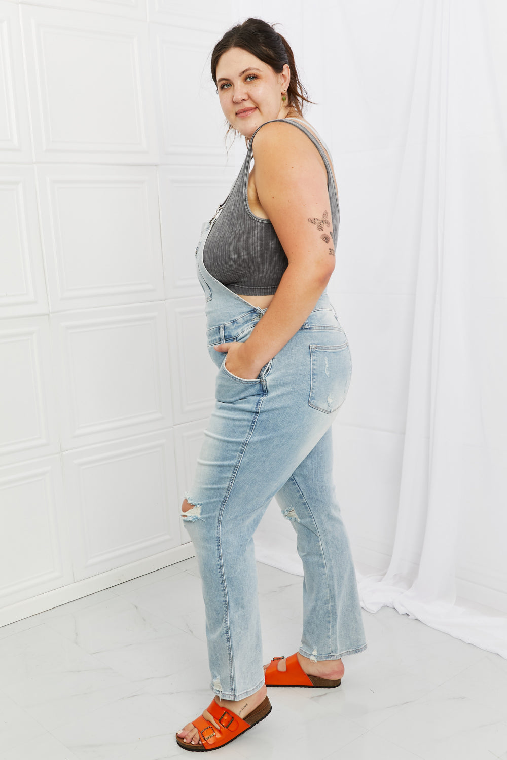 Judy Blue Melina Regular & Full Size Distressed Straight Leg Overalls