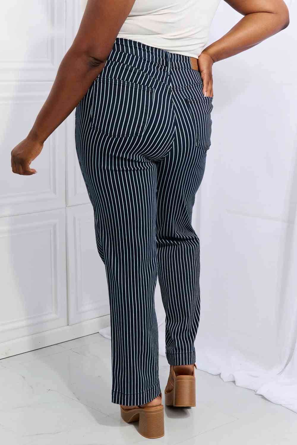 Judy Blue Cassidy Regular & Plus Size High Waisted Tummy Control Striped Straight Jeans