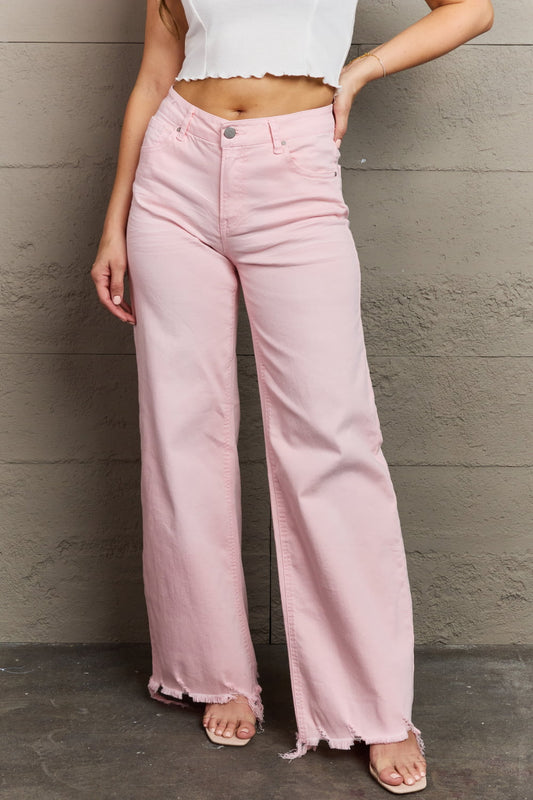 RISEN Regular & Plus Size High Waist Wide Leg Jeans in Light Pink