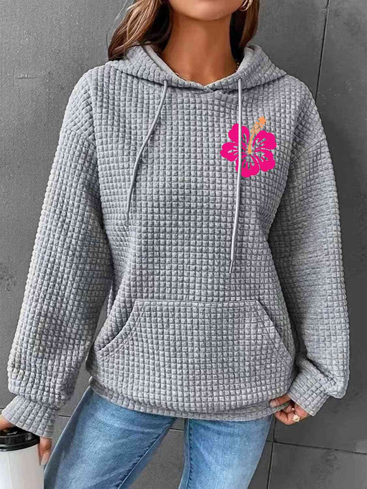 Regular & Plus Size Flower Graphic Textured Hoodie with Pocket
