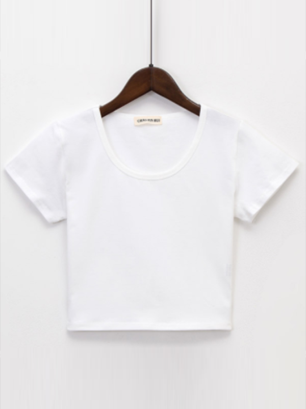 Crew Neck Short Sleeves Cropped Tee