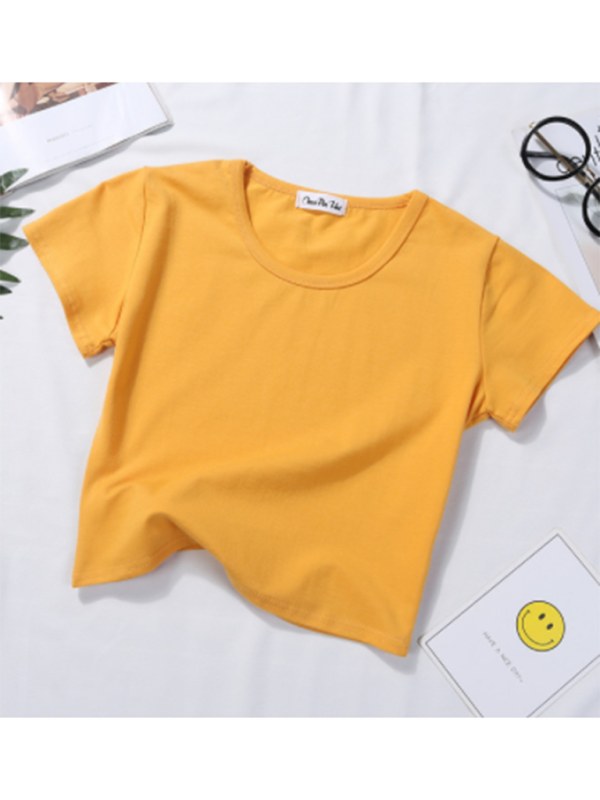Crew Neck Short Sleeves Cropped Tee