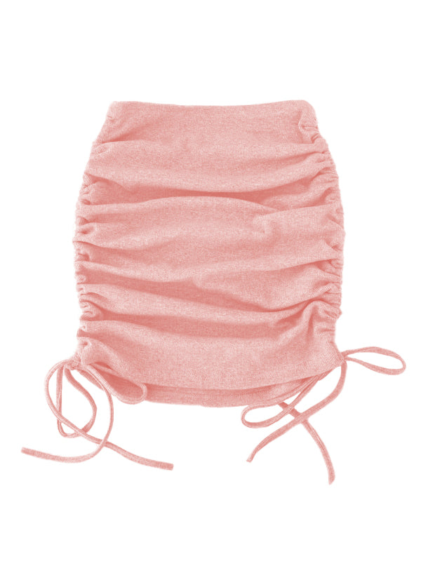 Ruched Drawstring Mini Skirt in Multiple Colors