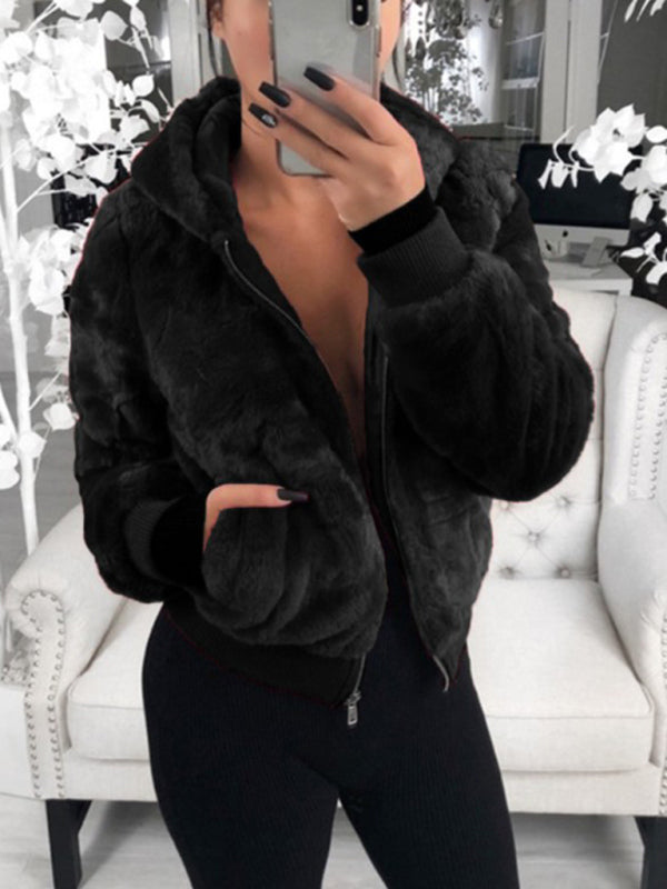 Faux Fur Cropped & Hooded Jacket